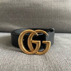 Gucci Black Leather Belt with Gold GG Emblem